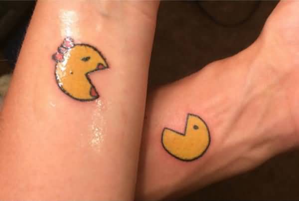 Pacman Matching Couple Tattoo On Wrists