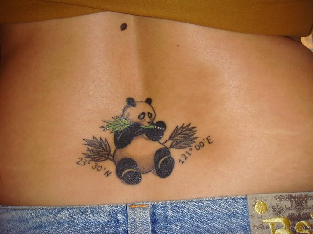 Panda Bear Eating Grass Tattoo On Lower Back