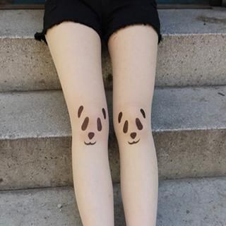 Panda Face Tattoos On Both Legs For Girl