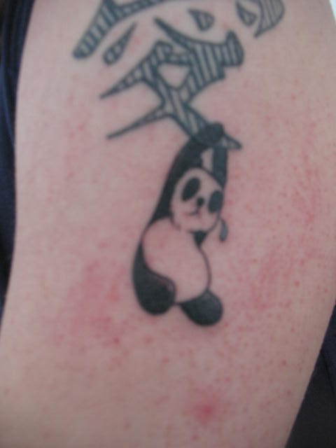 Panda Hanging On Sign Tattoo By DareSmithCreations