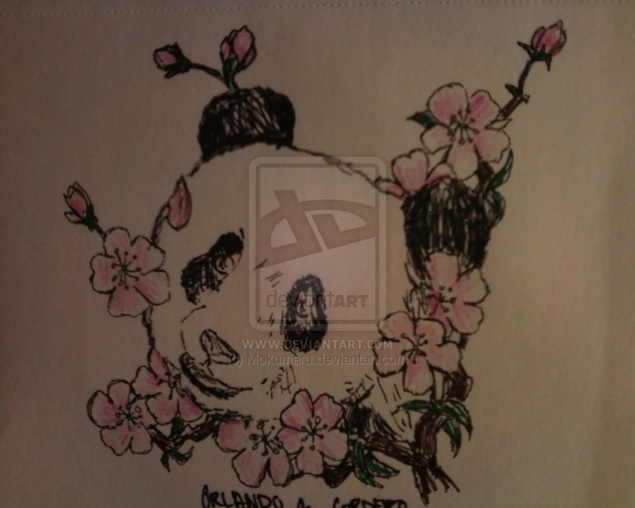 Panda Head Surrounded With Flowers Tattoo Design