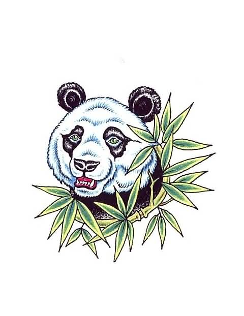 Panda Head With Bamboos Tattoo Design