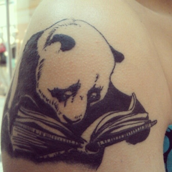 Panda Reading Book Tattoo On Half Sleeve For Men