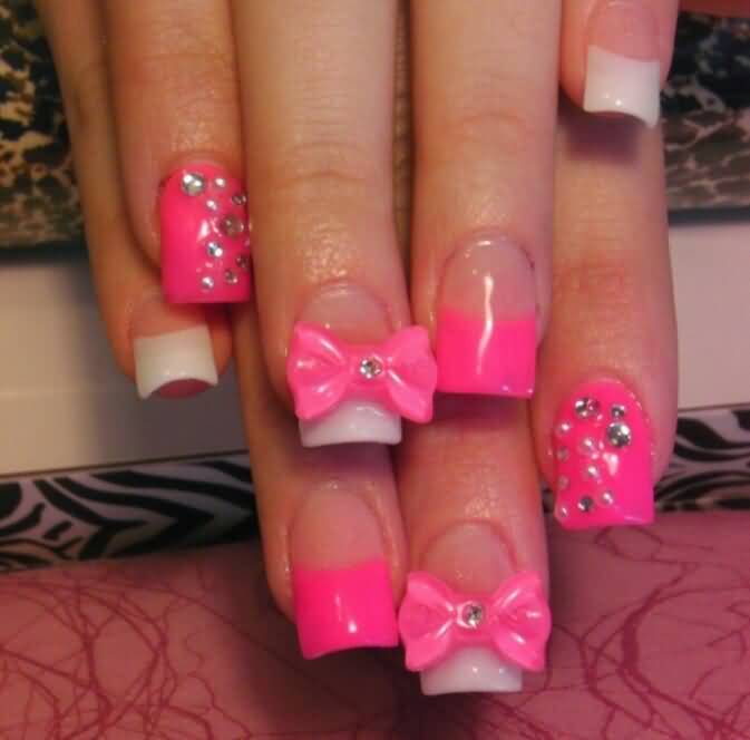 Pink 3d Bow Nail Design Idea