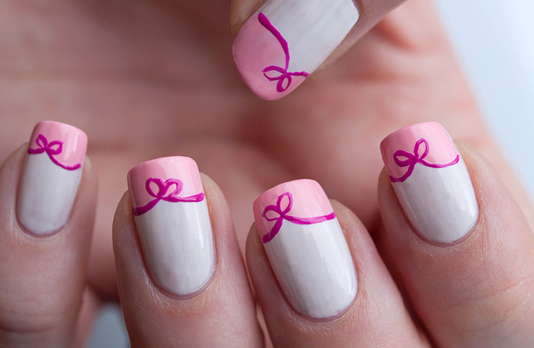 Pink Acrylic Simple Bow Nail Art