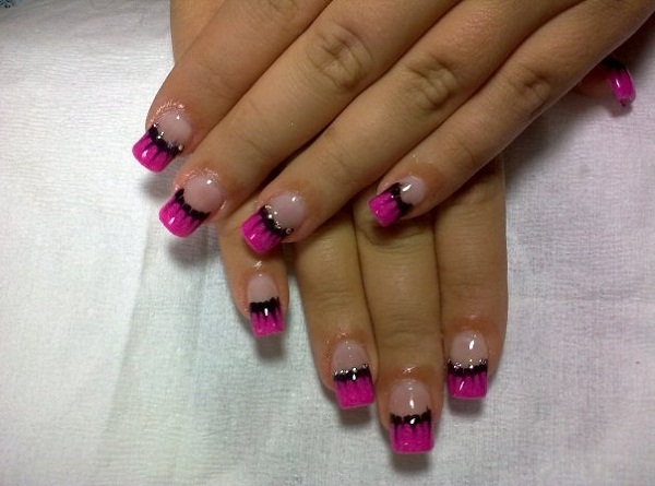 Pink And Black French Tip Nail Art Design
