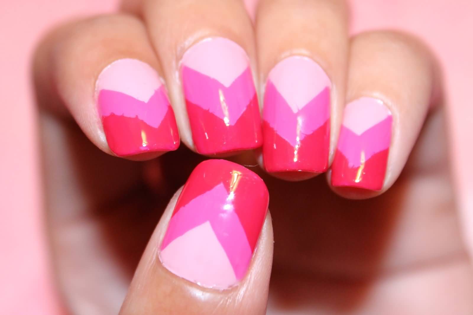 Pink And Red Chevron Nail Art
