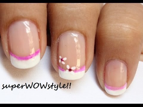 Pink And White Simple French Tip Nail Art