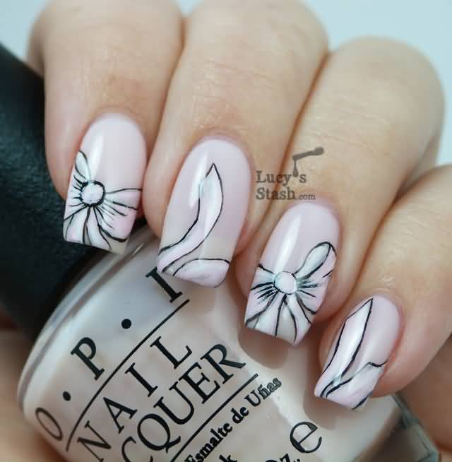Pink Bow Nail Art Design
