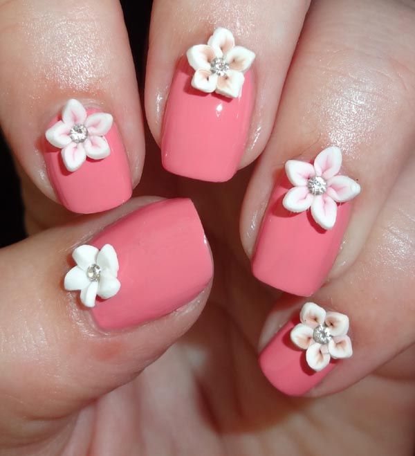 Pink Nails With 3d Flowers Nail Art Design