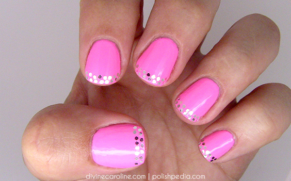 Pink Nails With Metallic Dots French Tip Nail Art
