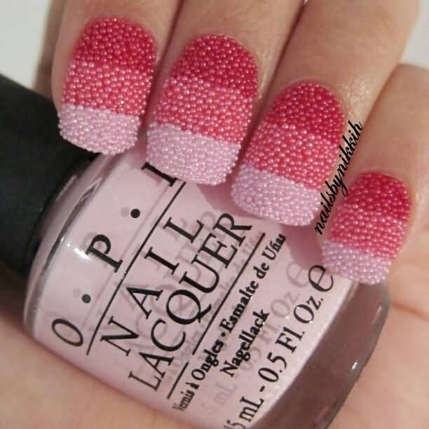 Pink Ombre Caviar Nail Design