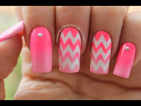 Pink Ombre Chevron Nail Art