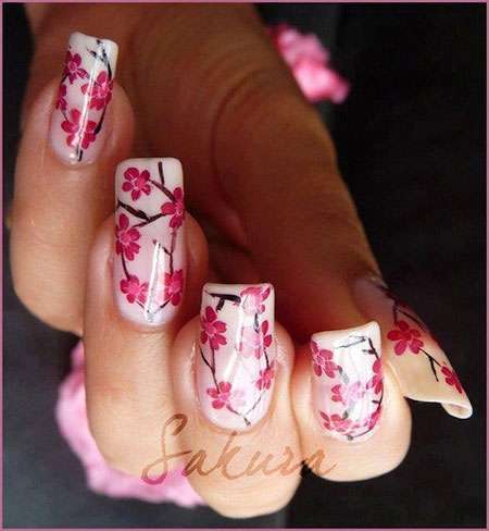 Pink Spring Flower Nail Art Idea