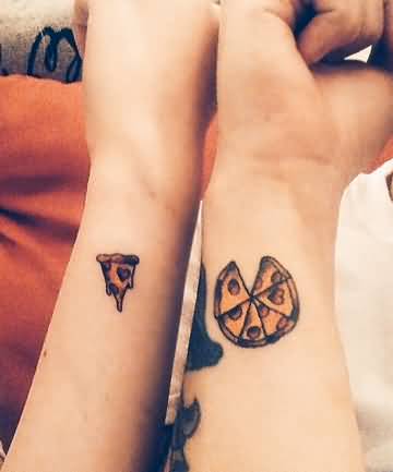 Pizza Slice And Pizza Matching Tattoo For Couple