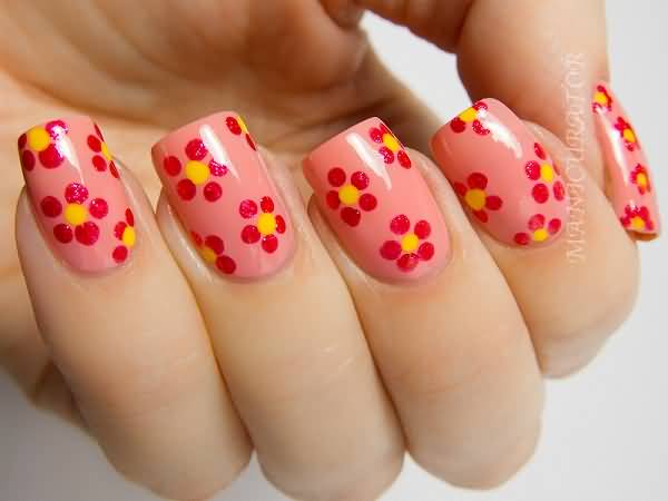 Polka Dots Flower Nail Design