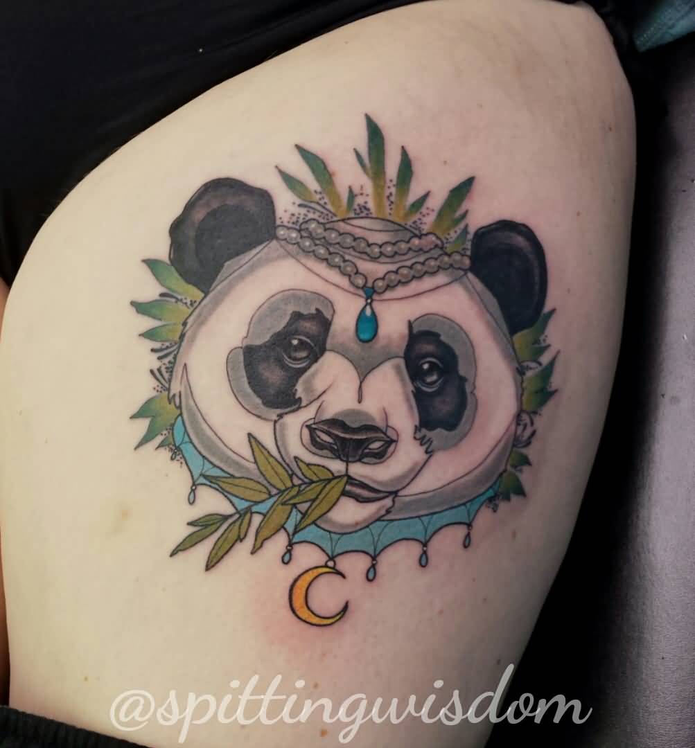 Princess Panda Eating Leaves With Half Moon Tattoo