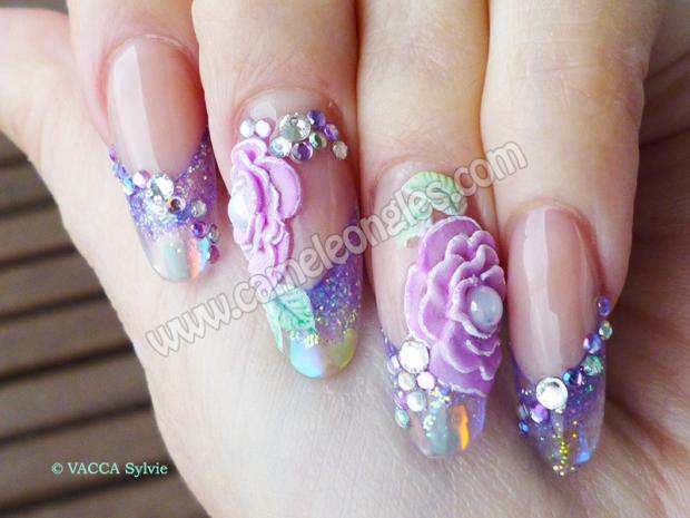 Purple 3d Flower Nail Design