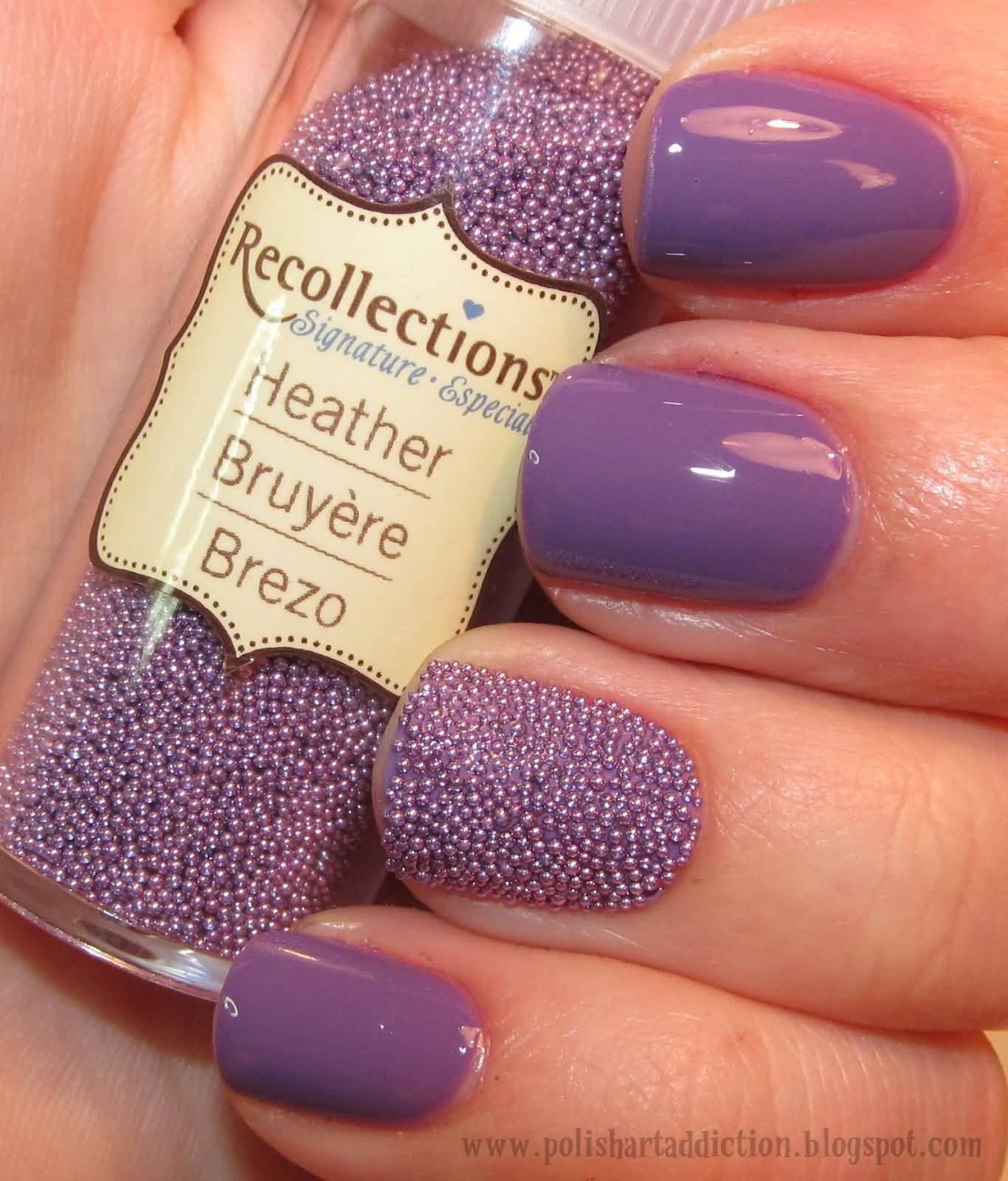 Purple Accent Caviar Beads Nail Art Design