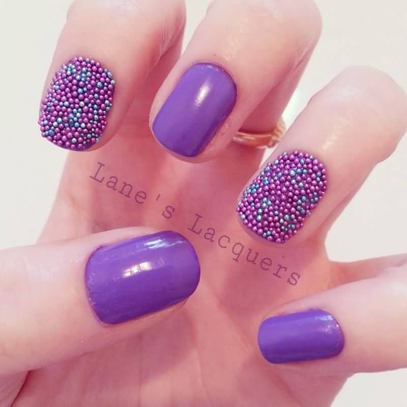 Purple Color Caviar Nail Art Design