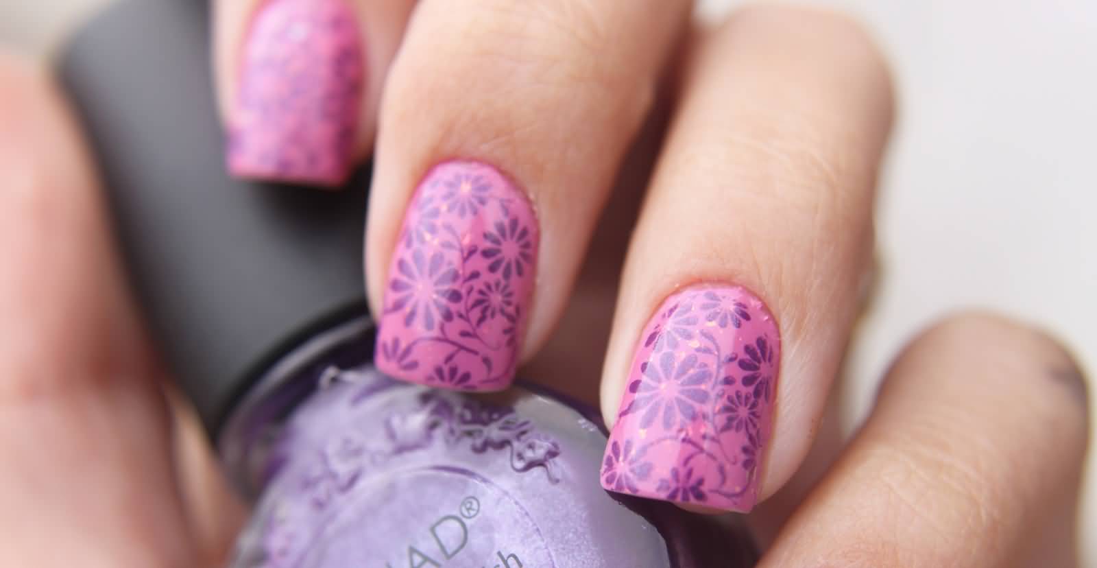 Flower Nail Art on Purple Background - wide 2