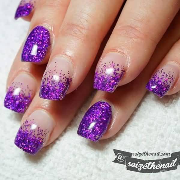 Purple Glitter French Tip Nail Art Design Idea