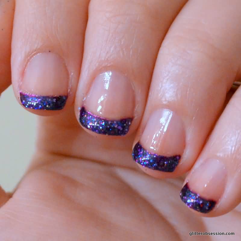Purple Glitter French Tip Nail Design