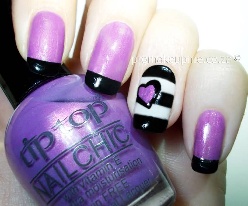Purple Nails With Black French Tip Nail Art