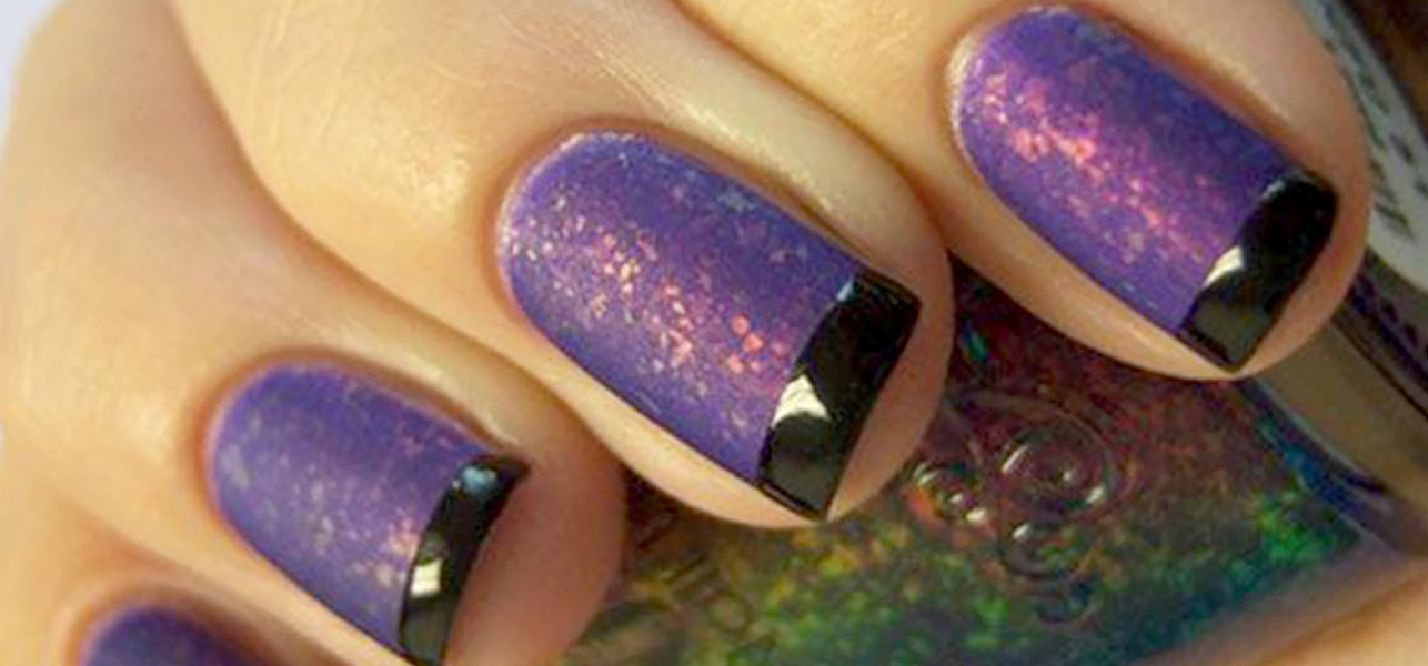 Purple Nails With Black Glossy French Tip Nail Art