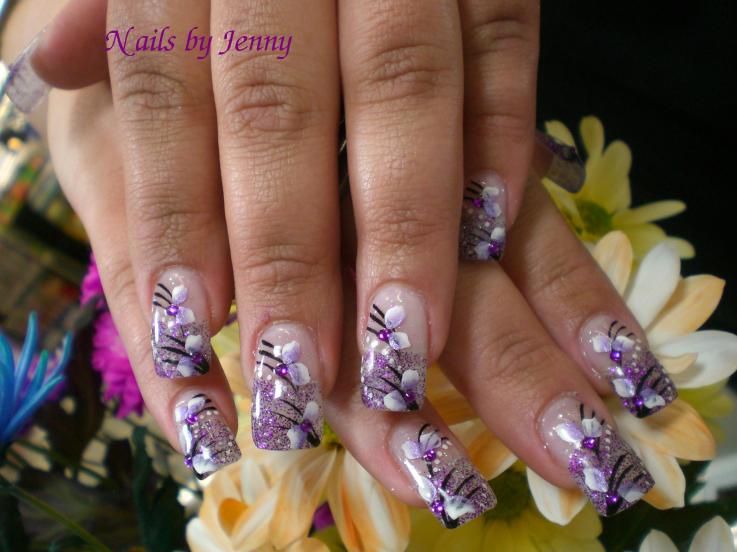 Purple Spring Flower Nail Art