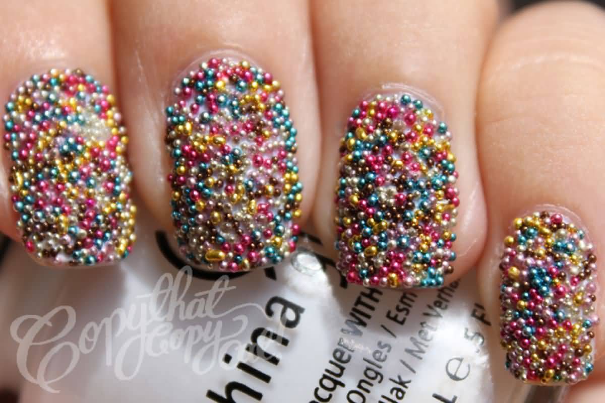 Rainbow Caviar Nail Art Design