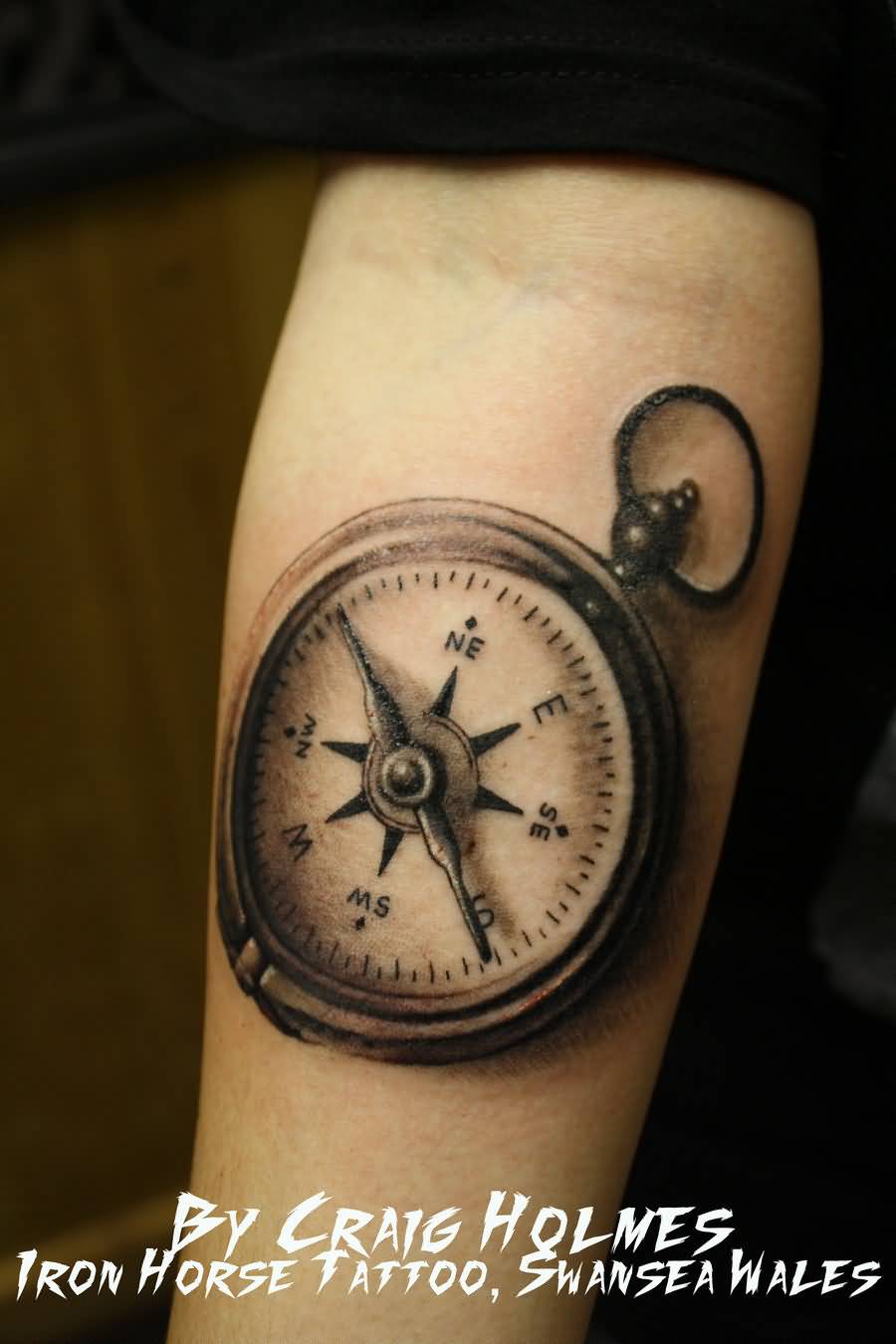 Realistic Compass Tattoo On Forearm