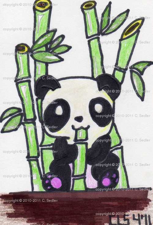 Really Cute Baby Panda Eating Bamboo Tattoo Design