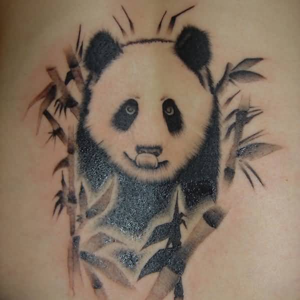 Really Nice Panda With Bamboos Tattoo