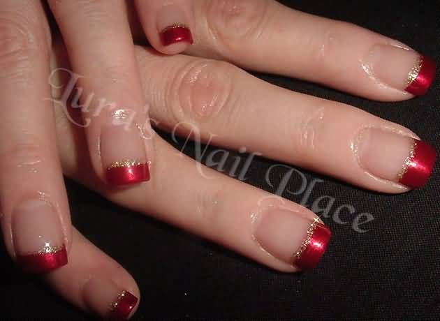 Red Acrylic French Tip Nail Art