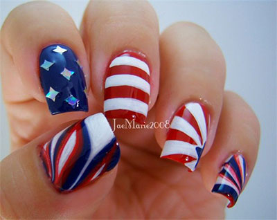 Red And Blue Fourth Of July Nail Art Design