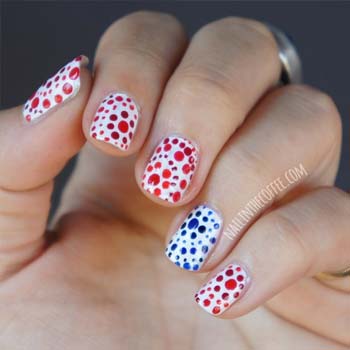 Red And Blue Polka Dots Fourth Of July Nail Art