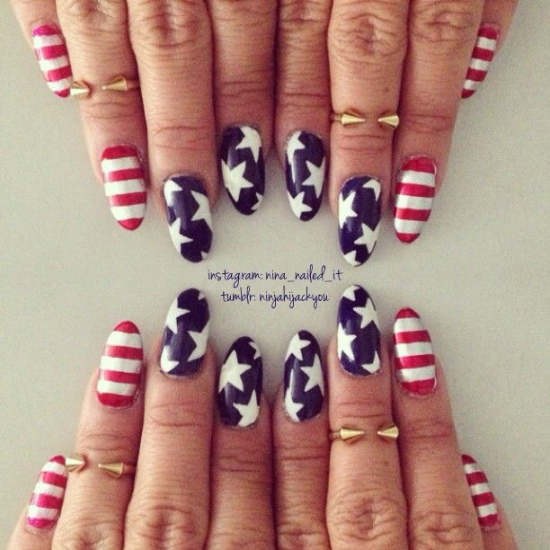 Red Blue And White Fourth Of July Nail Art Design