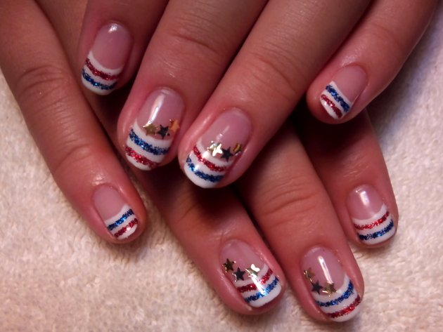 Red Blue And White Stripes With Stars Fourth Of July Nail Art