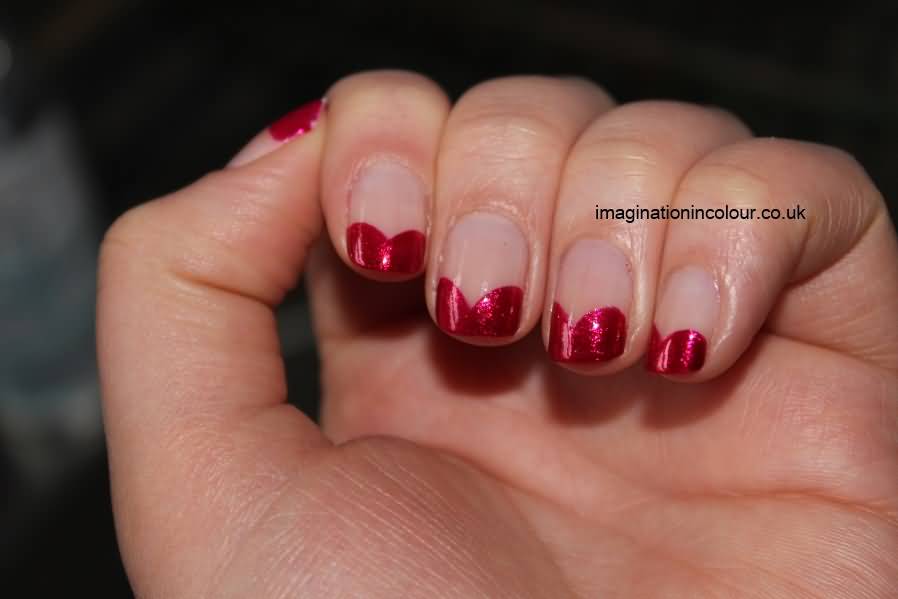 Red Hearts French Tip Nail Art