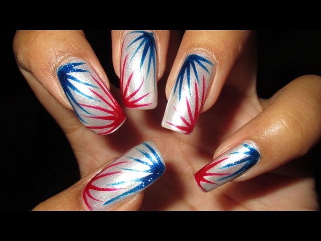 Red White And Blue Bursts Fourth Of July Nail Art