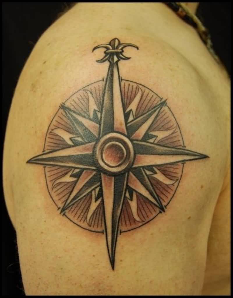 Right Shoulder Compass Tattoo For Men