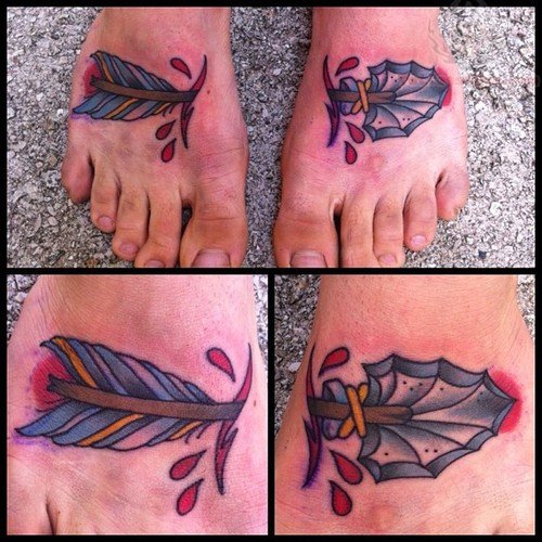 Rip Skin Arrow Tattoos On Both Foots
