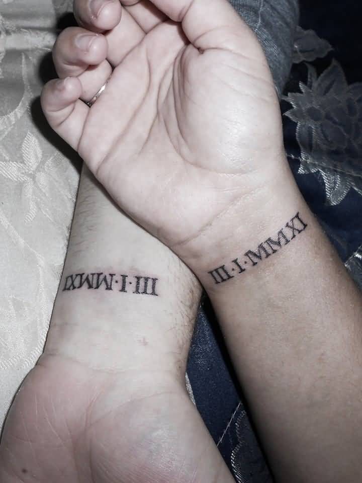 Roman Numerals Tattoos On Couple Wrist