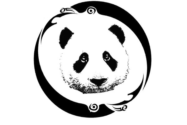 Sad Tribal Panda Face In Circle Design Tattoo
