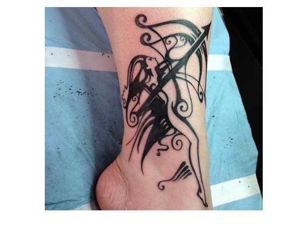 Sagittarius Bow And Arrow Tattoo On Ankle