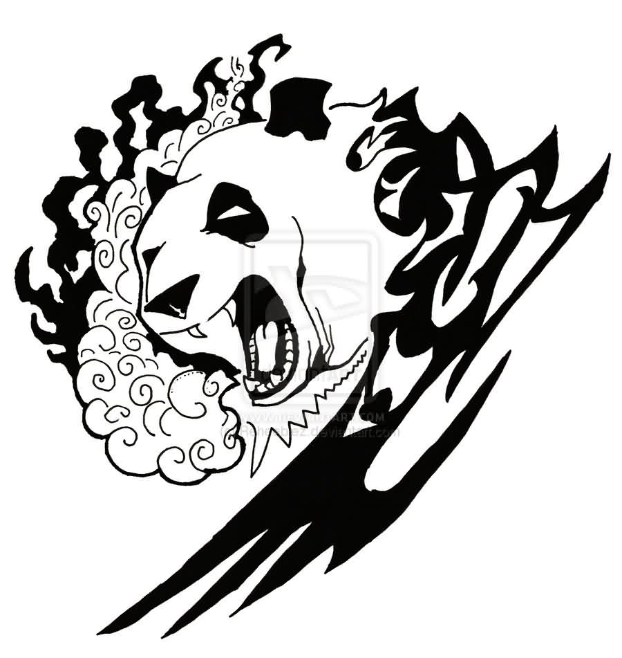 Screaming Tribal Panda Head Tattoo Design