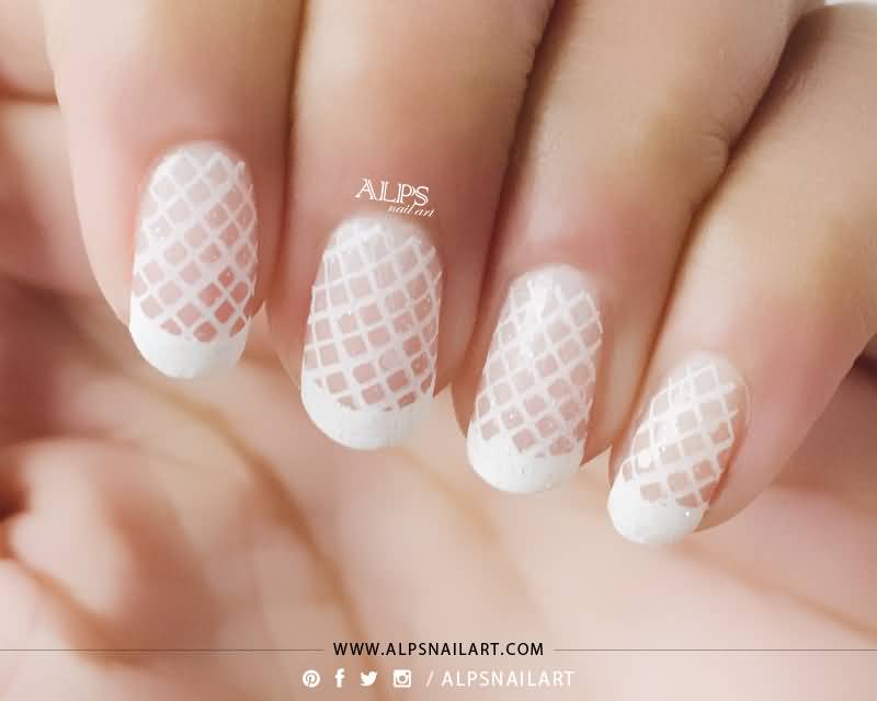 Sheer Base With White French Tip Nail Art Design