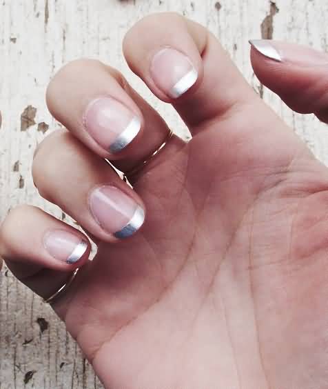 Silver French Tip Nail Design