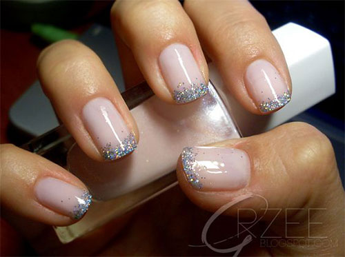 Silver Glitter French Tip Nail Art